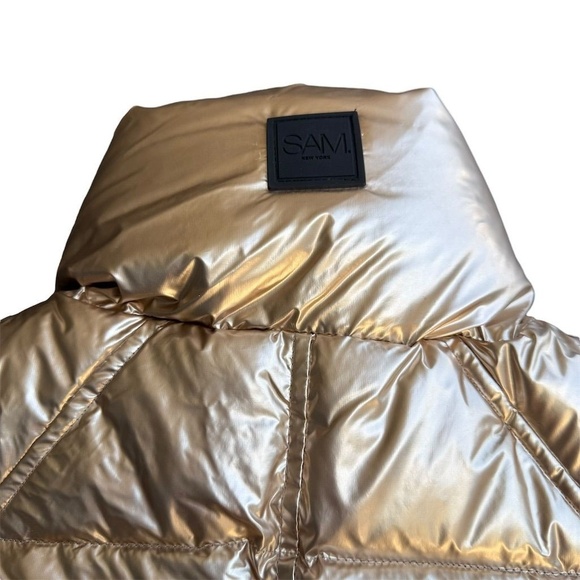 SAM Gold Metallic Freedom Puffer Vest Women's M Goose Down Quilted Winter Chic - Picture 3 of 7
